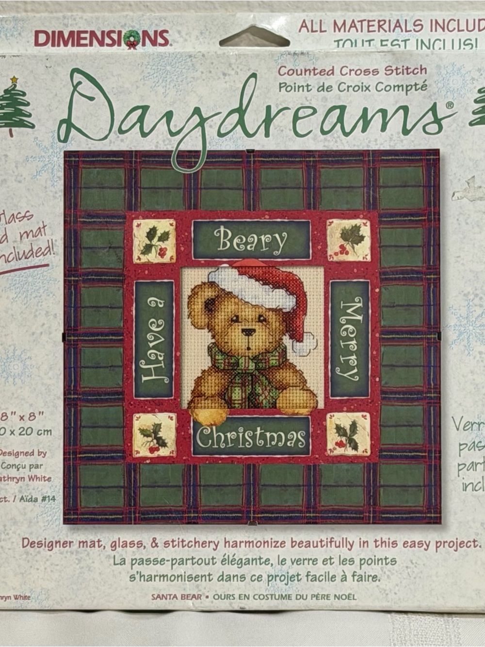 Dimensions Daydreams Counted Cross Stitch Craft Kit 73081 Santa Bear 8x8” NEW